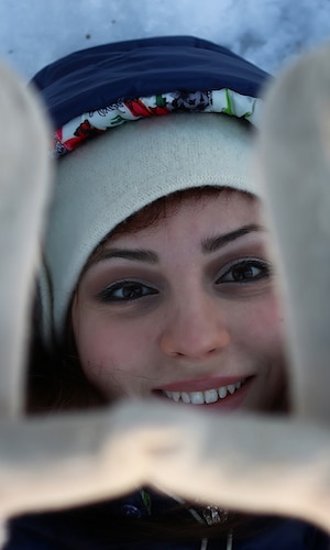 girl wearing a beanie in winter